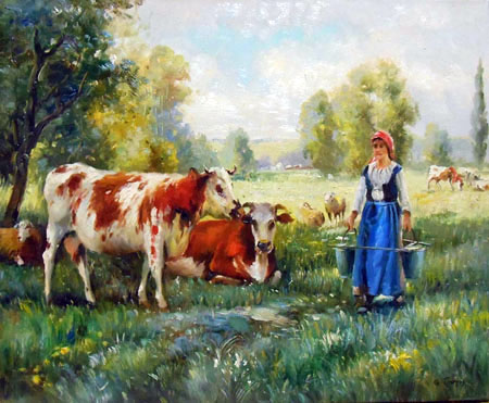 1320-T2 | 50cm x 61cm | fermière trait ces vaches 
